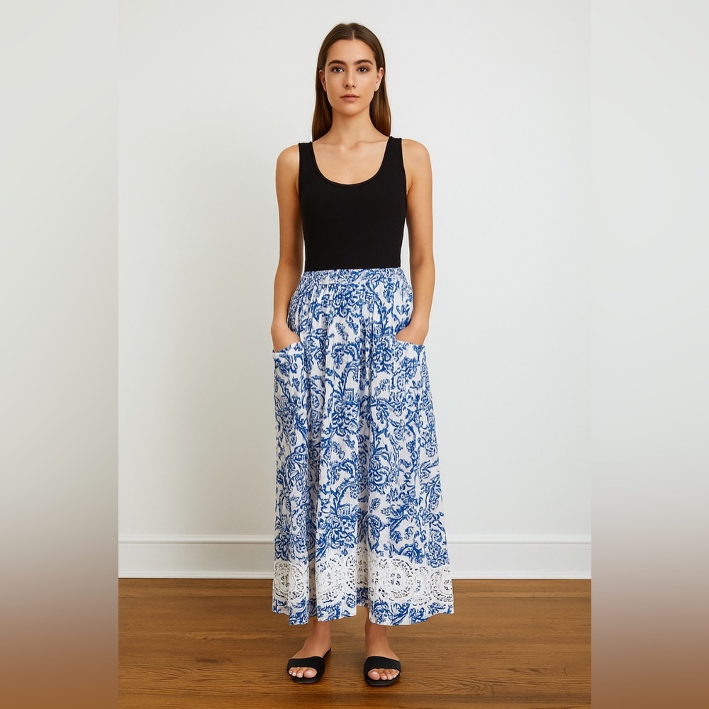 🔥 Closet Sale! Caroline Constas Blue Midi A-Line Sarong Skirt